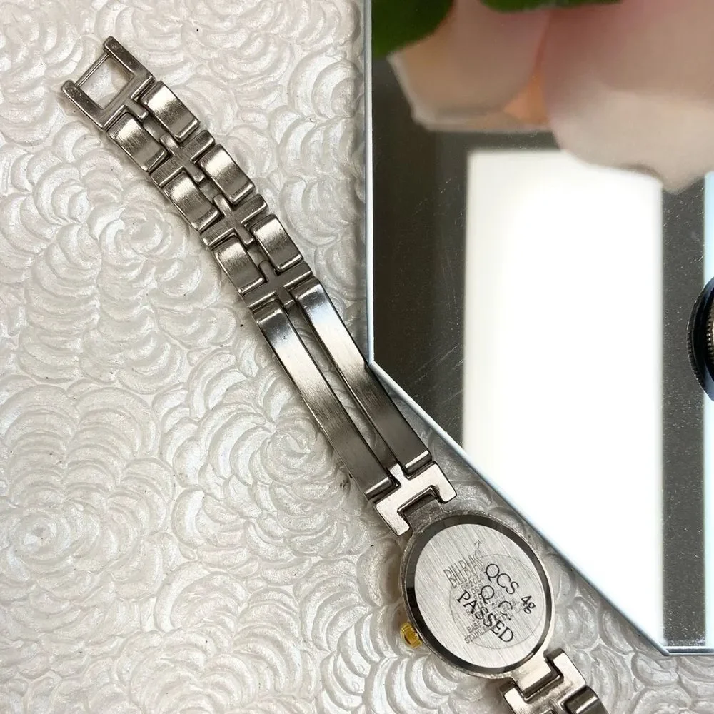 Vintage Bill Blass Diamond Accented Oval Dial Tri-Color Bracelet Watch